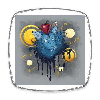 Blue Ink Spirits Poster - Wolf mit Pfeilapfel - Viereckiger Kühlschrankmagnet - Weiß - Vorne