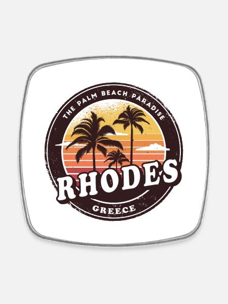 Rhodes Greece Beach Design - Square fridge magnet - white