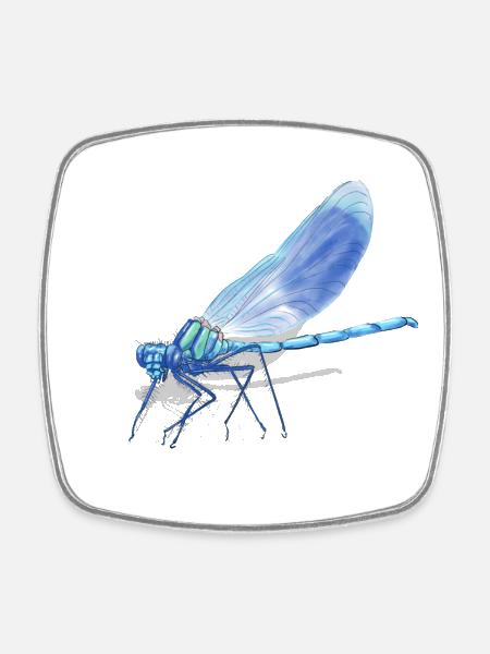 Blue Dragonfly Ember Print - Square fridge magnet - white