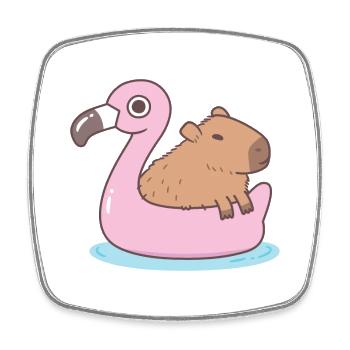 Süßes Capybara Chillen auf Flamingo Pool Float - Viereckiger Kühlschrankmagnet - Weiß - Vorne
