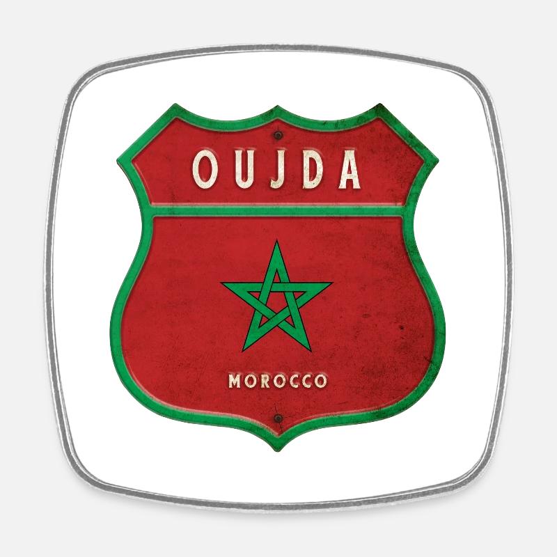 Oujda Marokko Wappen Flaggen Design - Viereckiger Kühlschrankmagnet - Weiß