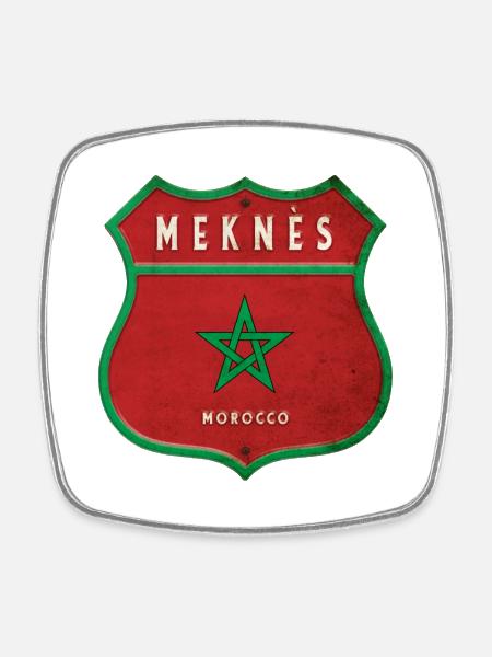 Meknès Morocco Coat of Arms Flags Design - Square fridge magnet - white