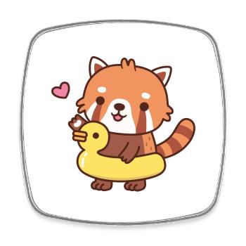 Mignon panda roux avec flotteur de piscine de canard jaune été - Magnet carré - blanc - Devant