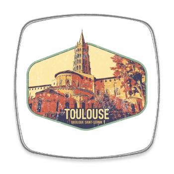 Badge retro, Toulouse France est ma ville natale - Magnet carré - blanc - Devant