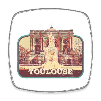 Retro badge, Toulouse France is my hometown - Square fridge magnet - white - Front