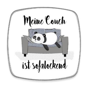 Meine Couch ist sofalockend! Wortspiel, Panda - Viereckiger Kühlschrankmagnet - Weiß - Vorne