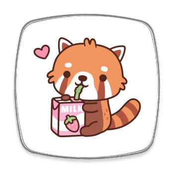Cute Little Red Panda Loves Drinking Milk - Square fridge magnet - white - Front