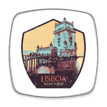 Lisbonne Portugal, belle ville, tour de Belem - Magnet carré - blanc - Devant