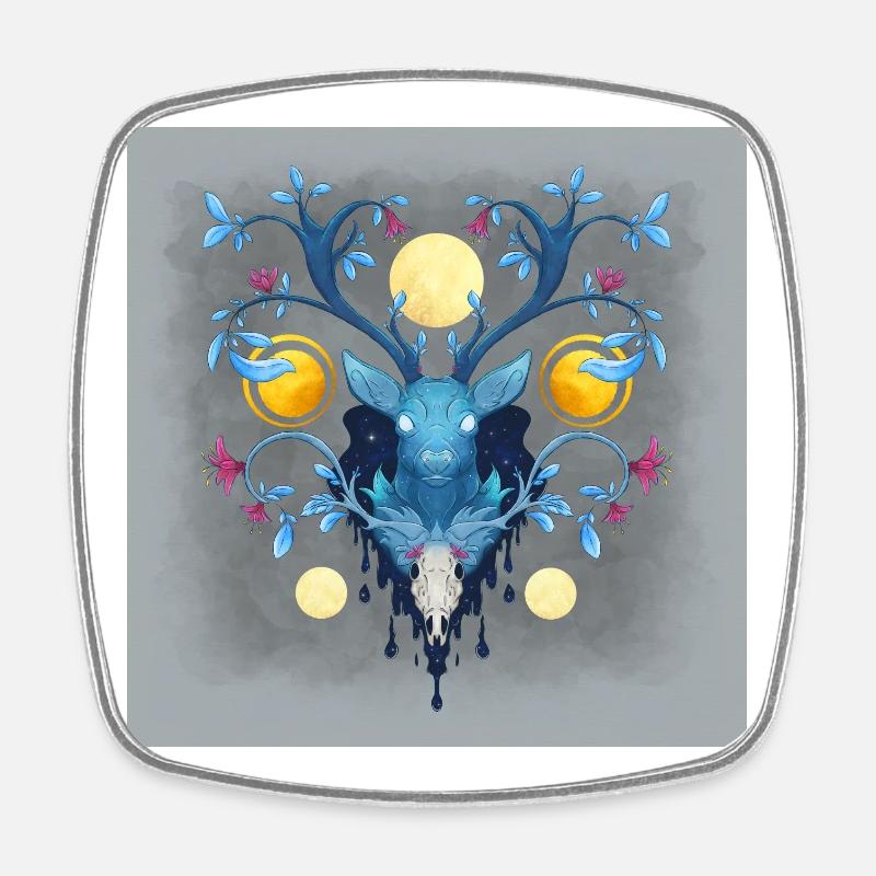 Blue Ink Spirits Posters - Cerf Nocturne Fleuri - Square fridge magnet - white