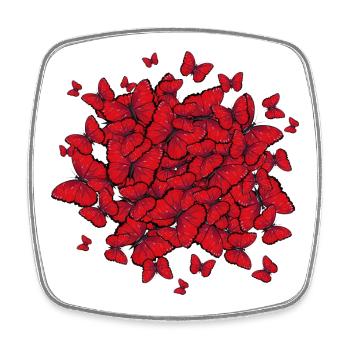 many red butterflies of imaginative circles - Square fridge magnet - white - Front