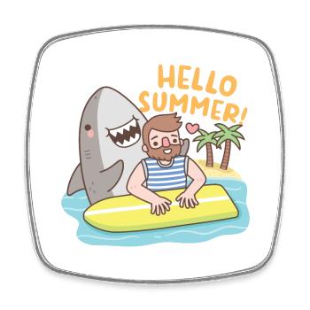 Lustiger Hai und Surfer, Hallo Sommer - Viereckiger Kühlschrankmagnet - Weiß - Vorne