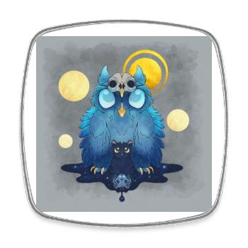 Blue Ink Spirits Poster - Eule und Schwarzes Kätzchen - Viereckiger Kühlschrankmagnet - Weiß - Vorne
