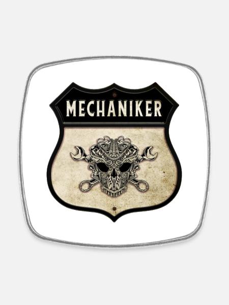Mechaniker Totenkopf Wappen - Viereckiger Kühlschrankmagnet - Weiß