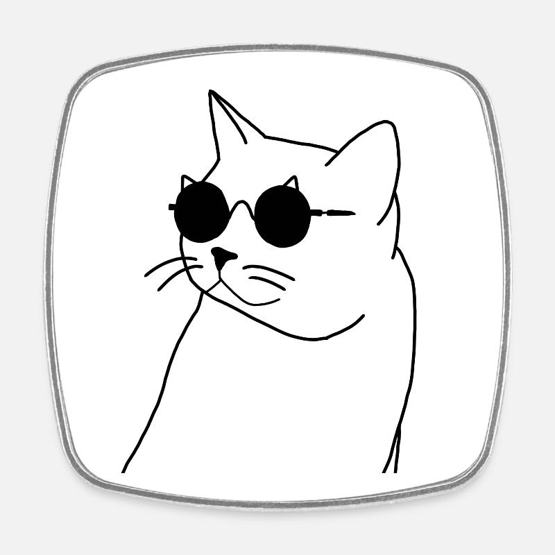 Katze mit Brille - Viereckiger Kühlschrankmagnet - Weiß