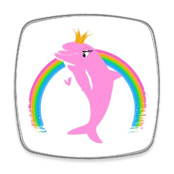 Rainbow Dolphin Golden Crown Pink - Square fridge magnet - white - Front