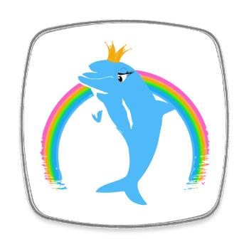 Rainbow Dolphin Golden Crown Blue - Square fridge magnet - white - Front