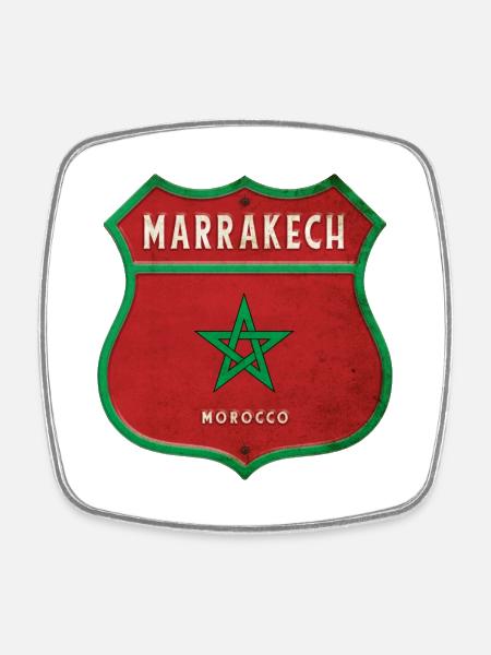 Marrakech Maroc Armoiries Drapeaux Design - Magnet carré - blanc