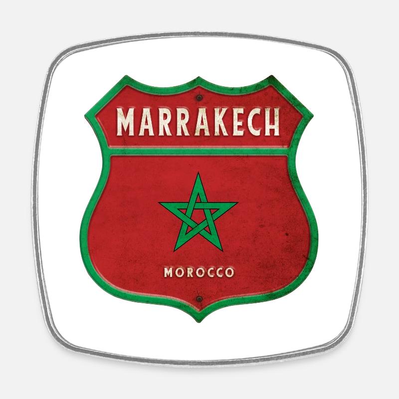 Marrakech Maroc Armoiries Drapeaux Design - Magnet carré - blanc