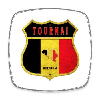 Tournai Belgium Coat of Arms Flags Design - Square fridge magnet - white - Front