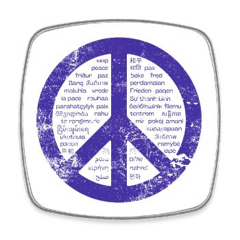 Blue Peace sign. Peace in many languages. - Square fridge magnet - white - Front