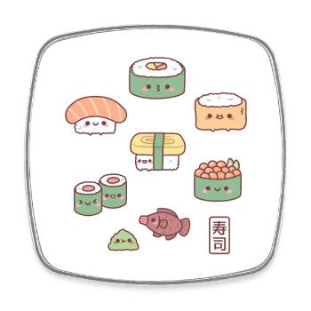 Süßes japanisches Sushi Nigiri Maki Gunkan Set - Viereckiger Kühlschrankmagnet - Weiß - Vorne