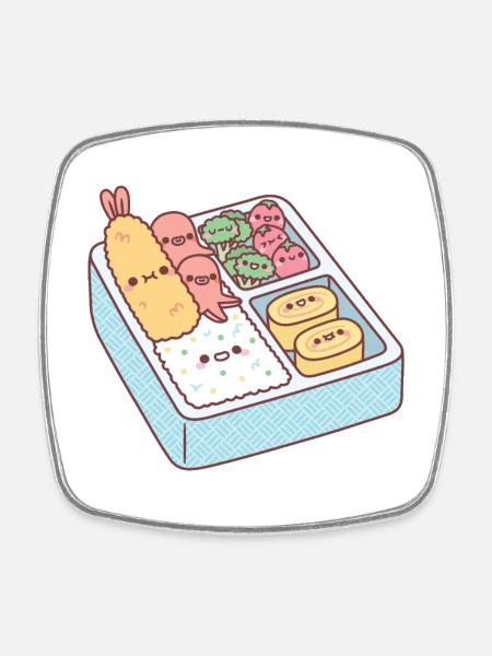 Boîte de bento japonaise kawaii avec saucisses de poulpe - Magnet carré - blanc
