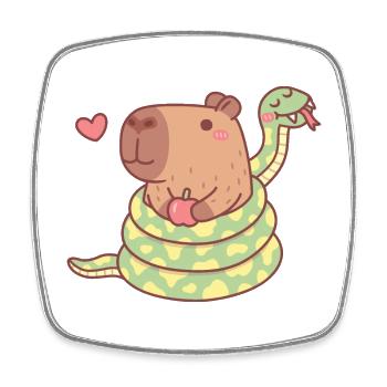 Capybara Wrapped By Snake Funny - Square fridge magnet - white - Front