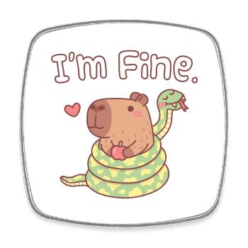 Capybara Wrapped By Snake Funny Im Fine - Square fridge magnet - white - Front