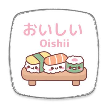 Mignon sushi japonais sur l’assiette Oishii - Magnet carré - blanc - Devant