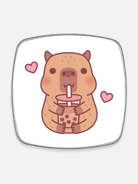 Süßes Capybara liebt Bubble Tea - Viereckiger Kühlschrankmagnet - Weiß