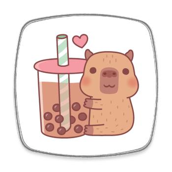 Süßes kleines Capybara umarmt Bubble Tea - Viereckiger Kühlschrankmagnet - Weiß - Vorne
