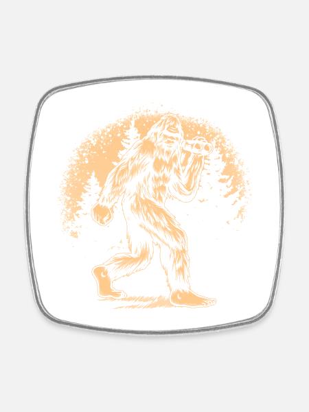 Yéti forestier silhouette orange - Magnet carré - blanc
