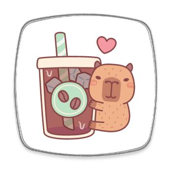 Süßes Capybara liebt Eiskaffee - Viereckiger Kühlschrankmagnet - Weiß - Vorne
