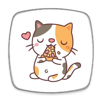 Cute Calico Cat Eating Pizza - Square fridge magnet - white - Front