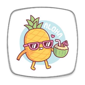 Aloha Ananas mit Sonnenbrille und Kokoswasser - Viereckiger Kühlschrankmagnet - Weiß - Vorne