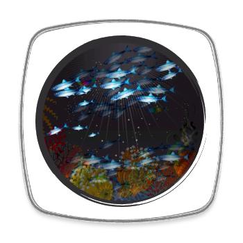 fascinating underwater world at night - Square fridge magnet - white - Front