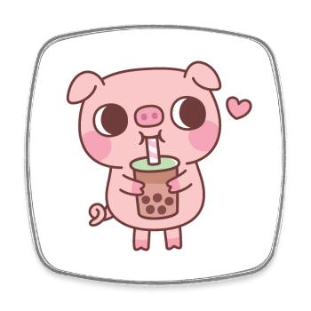 Mignon petit cochon aime boire du thé à bulles - Magnet carré - blanc - Devant