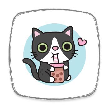 Süße Smoking-Katze liebt Bubble Tea - Viereckiger Kühlschrankmagnet - Weiß - Vorne