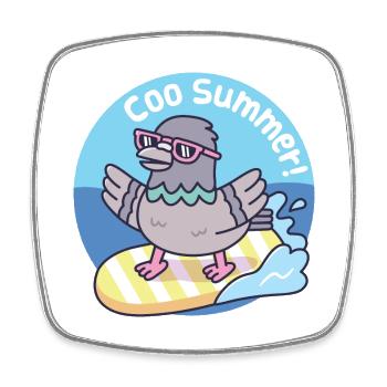 Pigeon Surfing On Surfboard Funny Coo Summer - Square fridge magnet - white - Front
