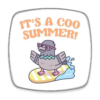 Pigeon On Surfboard Its A Coo Summer Funny - Square fridge magnet - white - Front