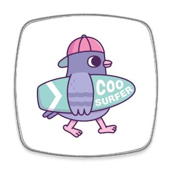 Cute Pigeon With Surfboard Coo Surfer Funny - Square fridge magnet - white - Front