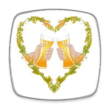 zwei gefüllte Biergläser im Hopfen Herz Rahmen - Viereckiger Kühlschrankmagnet - Weiß - Vorne