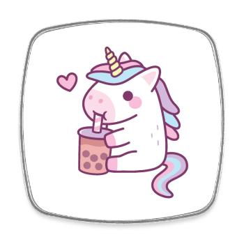 Mignonne Licorne aime boire du thé à bulles - Magnet carré - blanc - Devant