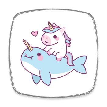 Mignonne petite licorne chevauchant le narval - Magnet carré - blanc - Devant