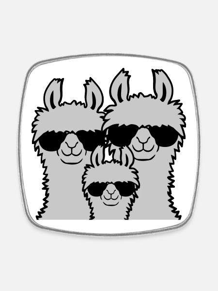 Lama Famille Parents Enfant - Magnet carré - blanc
