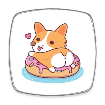 Süßer Corgi zeigt Hintern auf Donut Pool Float - Viereckiger Kühlschrankmagnet - Weiß - Vorne