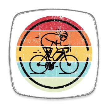 Retro Cyclist in Sunset Circles - Square fridge magnet - white - Front