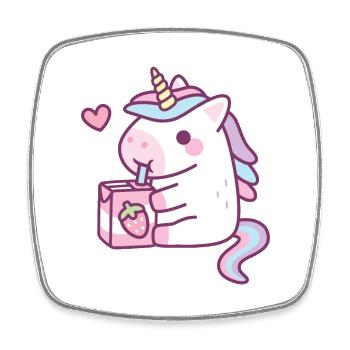 Mignonne petite licorne aime boire du lait de fraise - Magnet carré - blanc - Devant