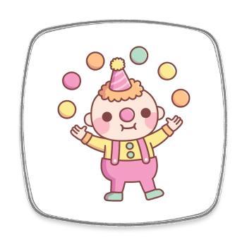 Mignon clown Jongleur Boules de jonglerie colorées - Magnet carré - blanc - Devant
