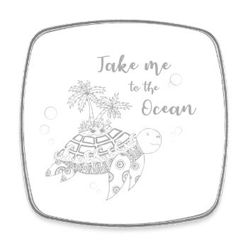 Slogan "Take me to the Ocean" - Turtle Island - Square fridge magnet - white - Front